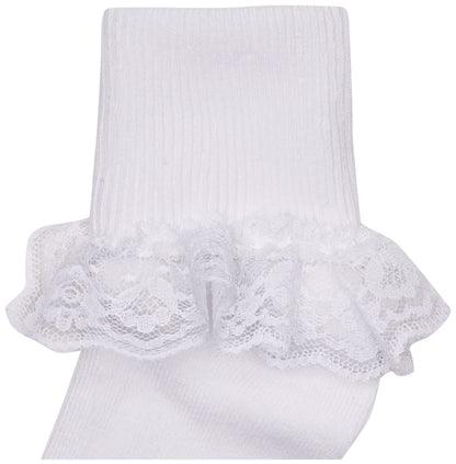 Jefferies - Calcetines de encaje para niñas grandes, con ojales y puños giratorios, paquete de 3