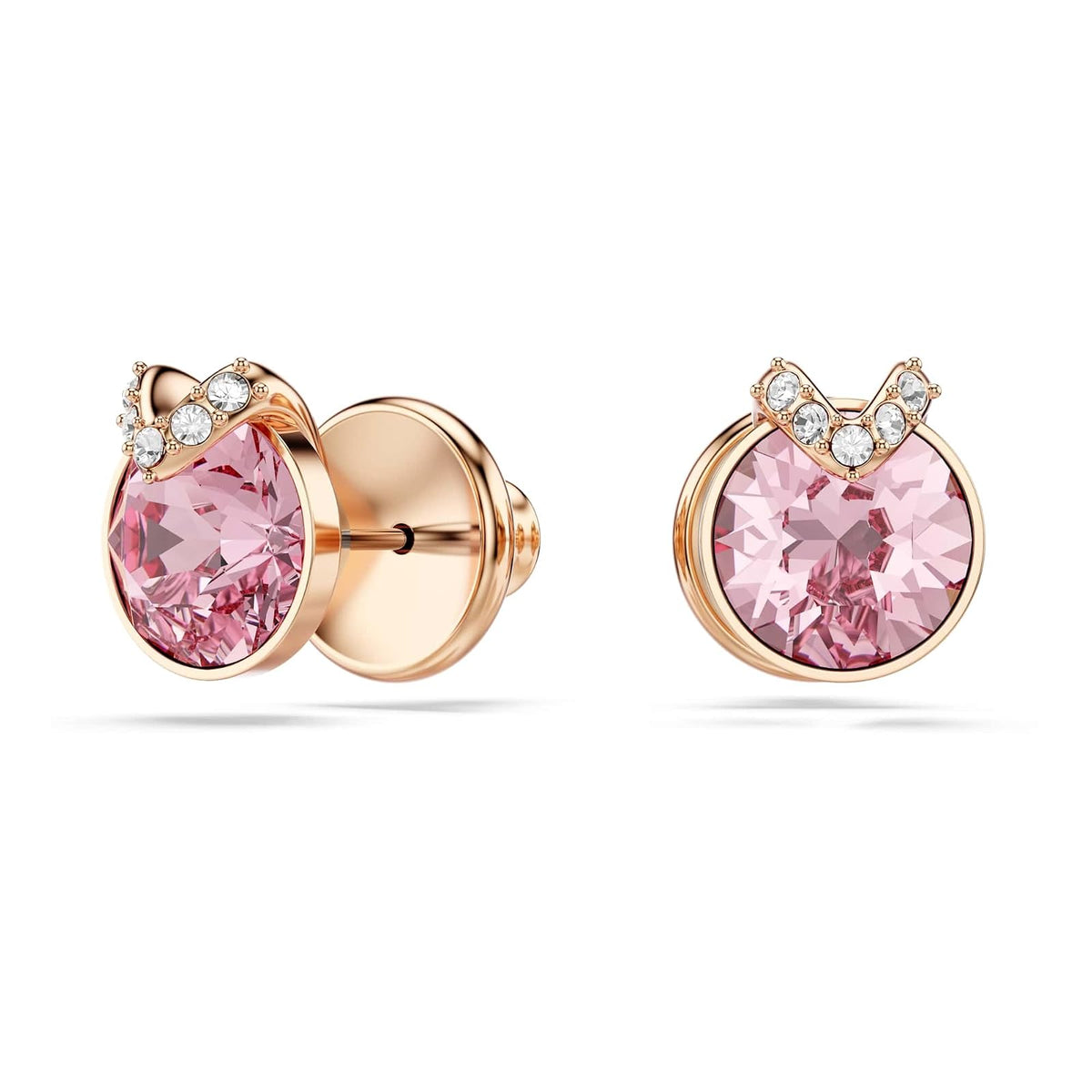 arete Swarovski Bella, corte redondo, pavé, rosa, baño en tono oro rosa