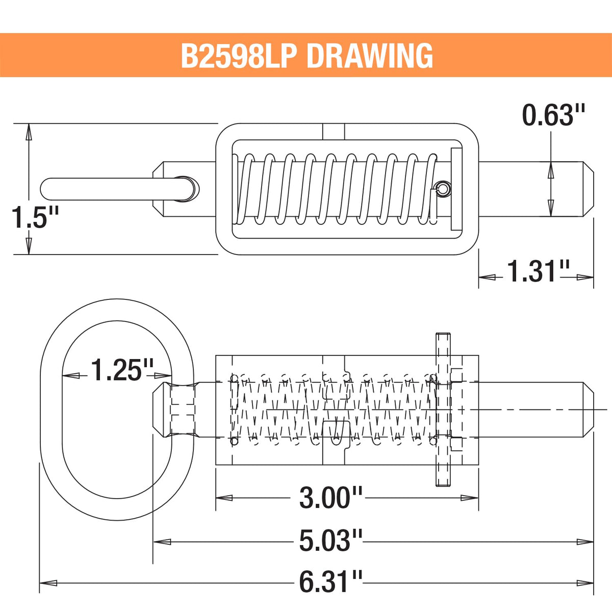Buyers Products B2598LP - Conjunto de pestillo de resorte de 5/8 pulgadas con tubo liso y émbolo extendido de 1.3 pulgadas, pasador tratado térmicamente, pestillo de puerta utilitaria, pestillo de remolque
