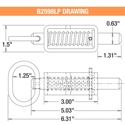 Buyers Products B2598LP - Conjunto de pestillo de resorte de 5/8 pulgadas con tubo liso y émbolo extendido de 1.3 pulgadas, pasador tratado térmicamente, pestillo de puerta utilitaria, pestillo de remolque