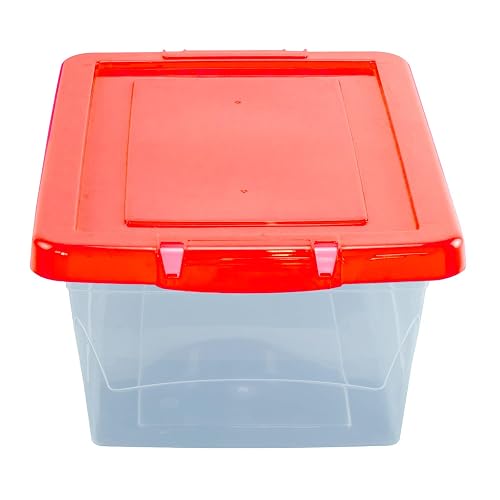 Guateplast Contenedor de Almacenamiento 13 Qt 12 L Rojo | Juego de 3, tapas de colores, transparente, polipropileno virgen, apilable