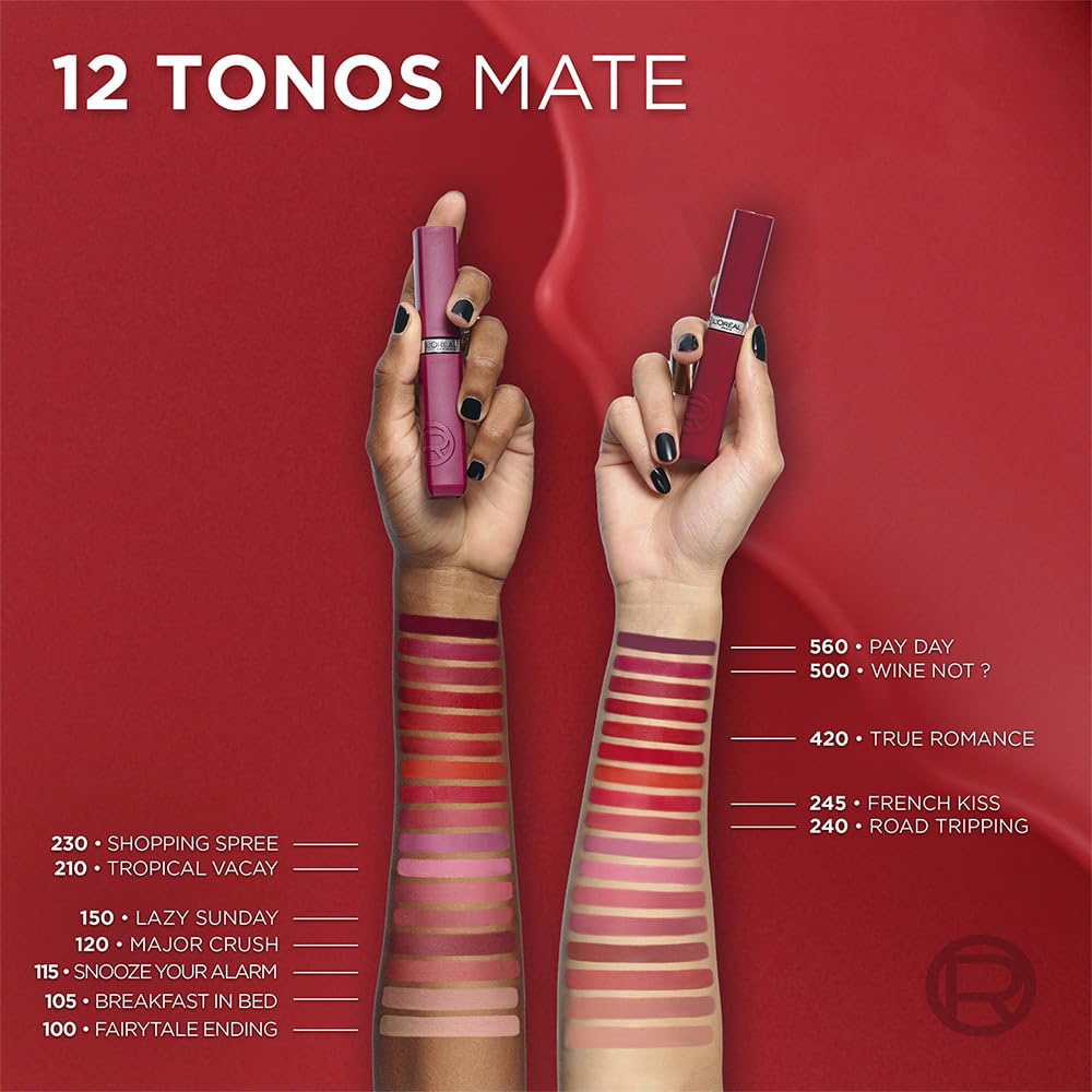 L’Oréal Paris Infaillible Le Matte Resistance Labial Líquido de Larga Duración por 16H, a Prueba de Agua, Color Intenso, con Ácido Hialurónico, Tono Wine Not