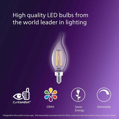 Philips - Bombillas LED BA11 para candelabro - 3 unidades de 25 W, LED, Blanco suave, 185 lúmenes, Base E12, Atenuable, Bajo consumo de energía
