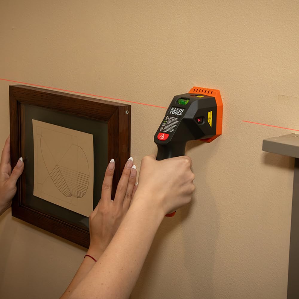 Klein Tools ESF150LL - Buscador electrónico de pernos con láser de línea cruzada, nivel de burbuja, clase láser 3R; ≤5 mW; 15 pies en todas las direcciones, para pernos de madera y metal, alerta LED y