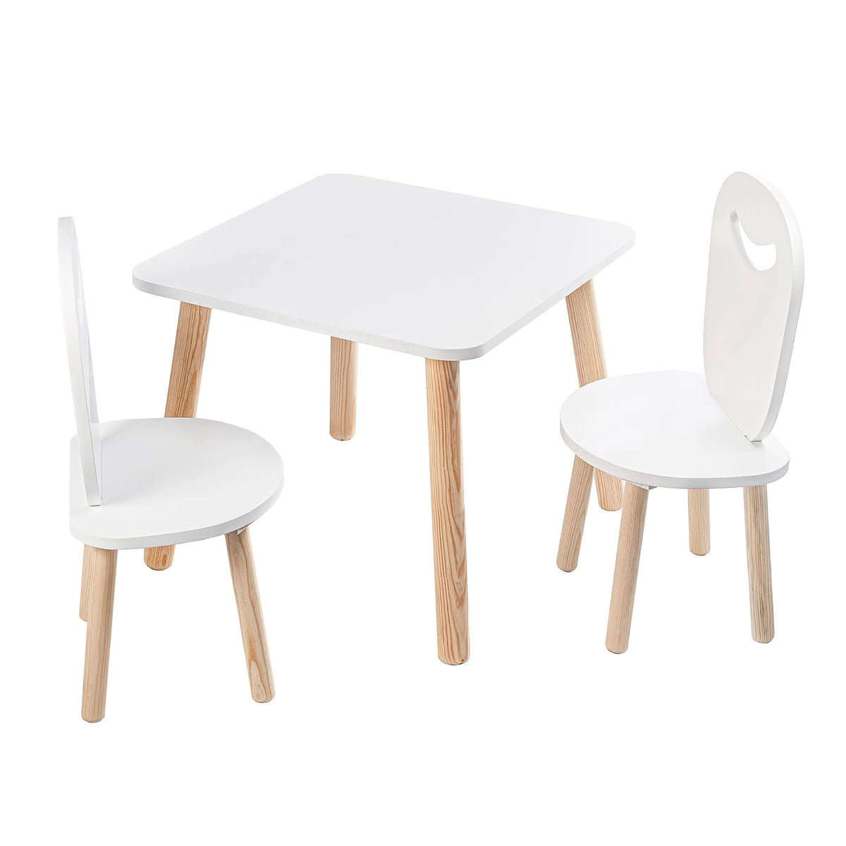 Duduk 2 Sillas Infantiles con Mesa Cuadrada de Madera - Blanco