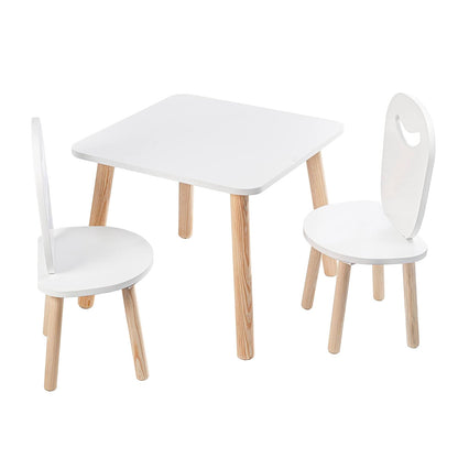 Duduk 2 Sillas Infantiles con Mesa Cuadrada de Madera - Blanco