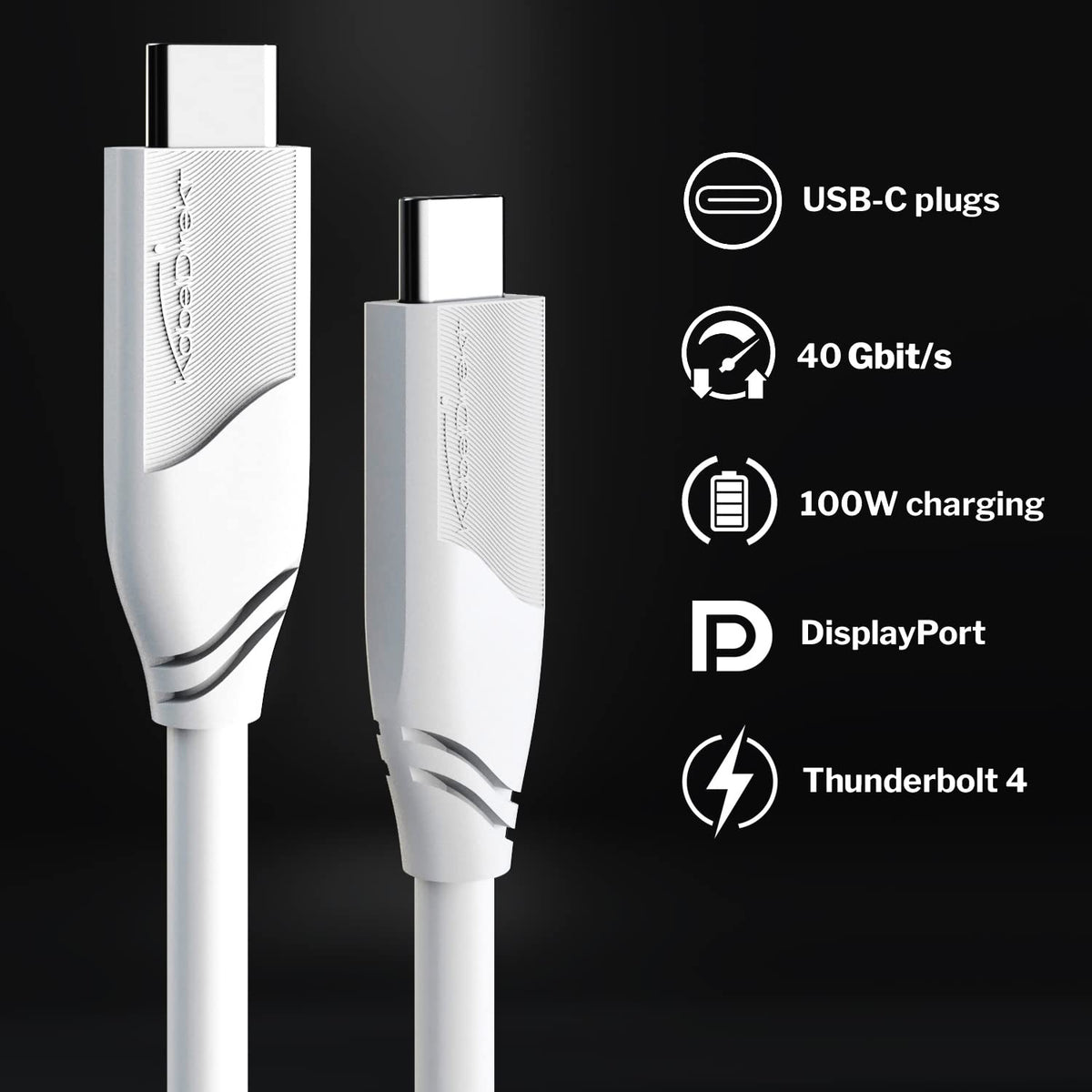KabelDirekt – 8K USB C Cable All-in-One – 6ft/2m, blanco, 40Gbit/s, 100W | Transfiere datos y vídeo a 40Gbit/s, 100W, funciona como cable de datos/cable de carga/cable de monitor