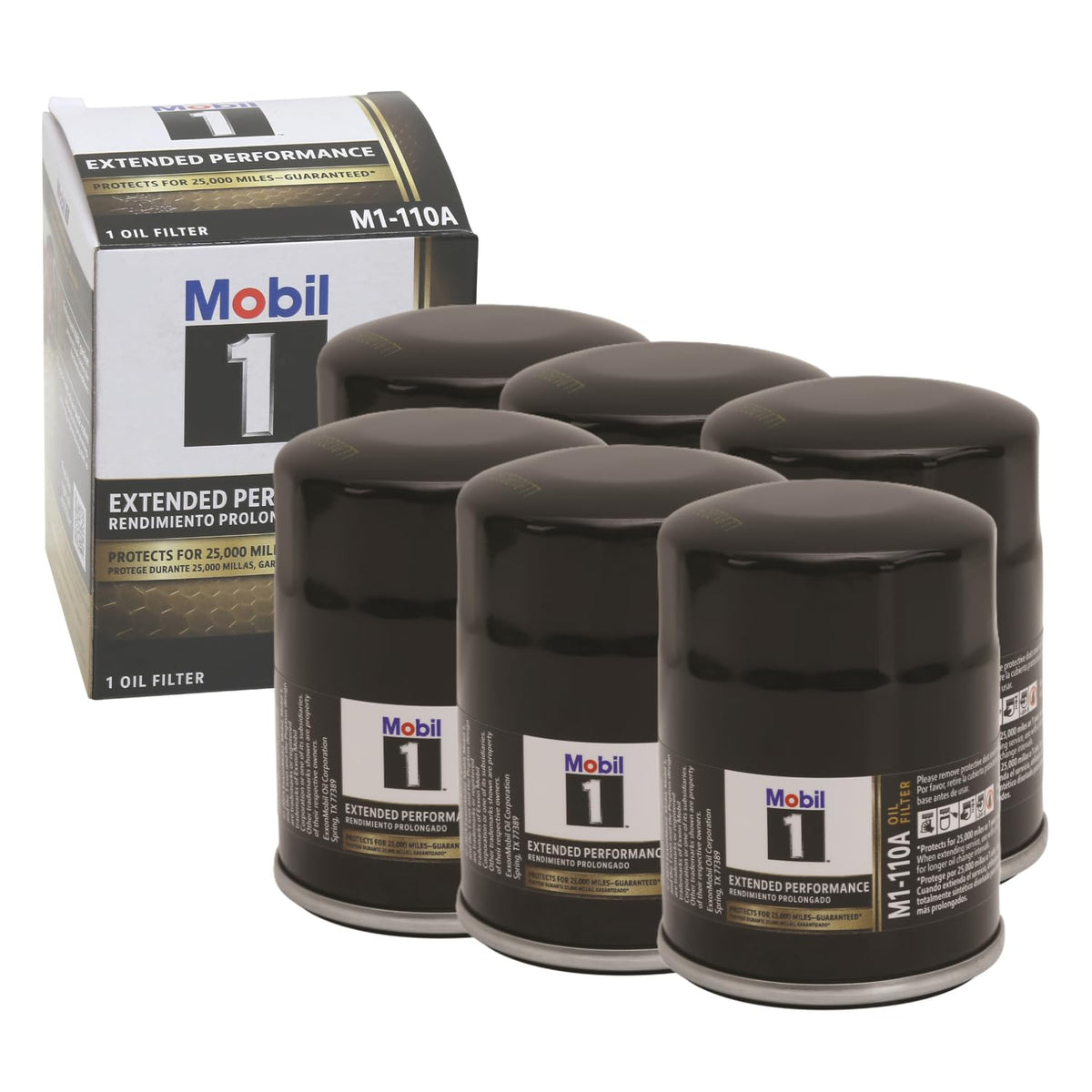 Mobil 1 M1-110 / M1-110A Filtro de Aceite de Alto Rendimiento, Paquete de 6 | Mezcla sintética, protección de alta eficiencia de 25.000 millas