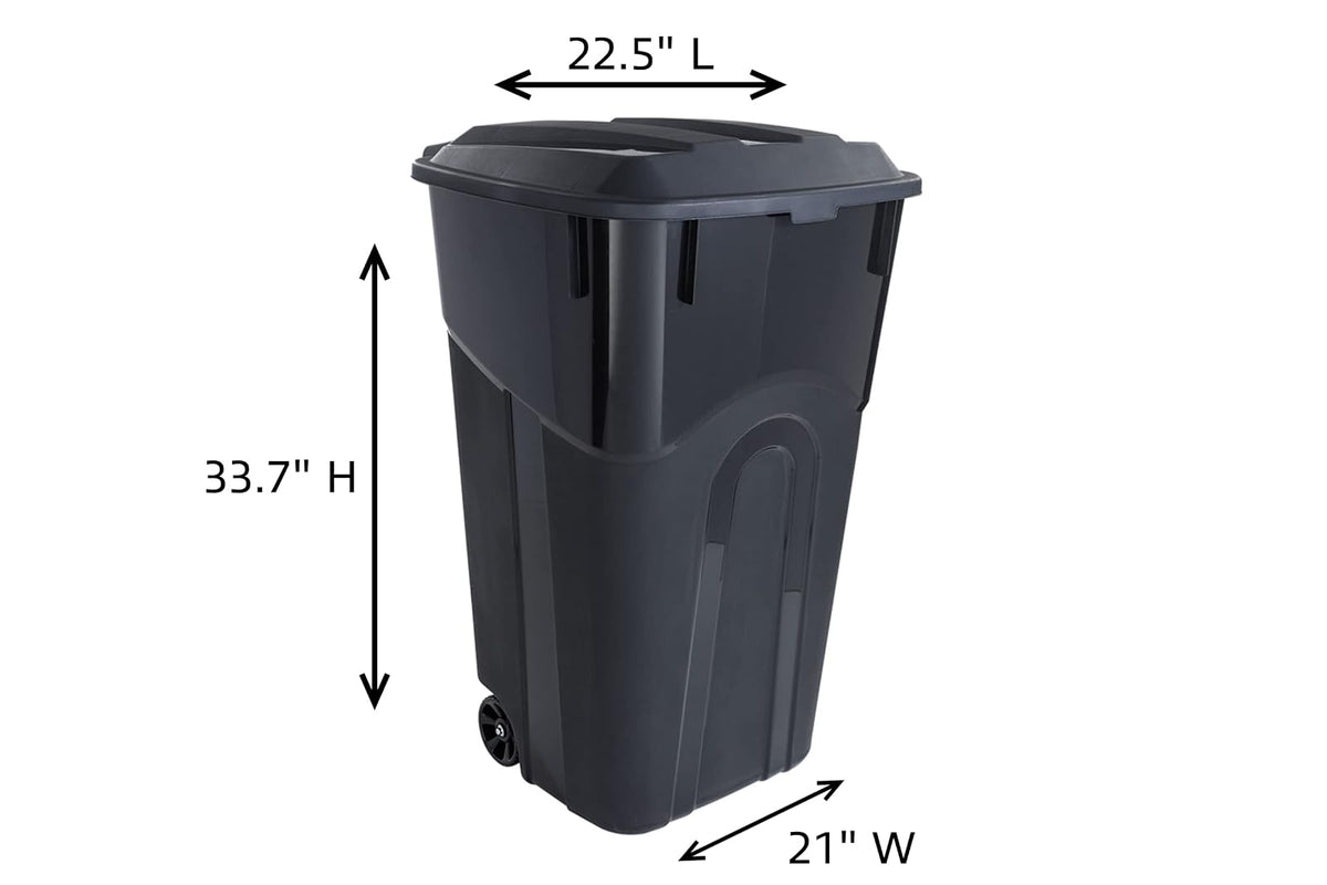 United Solutions - cubeta de basura con ruedas de 32 galones para exteriores con tapa de cierre a presión y asas resistentes, color negro, construcción resistente, perfecto para patio trasero, terraza