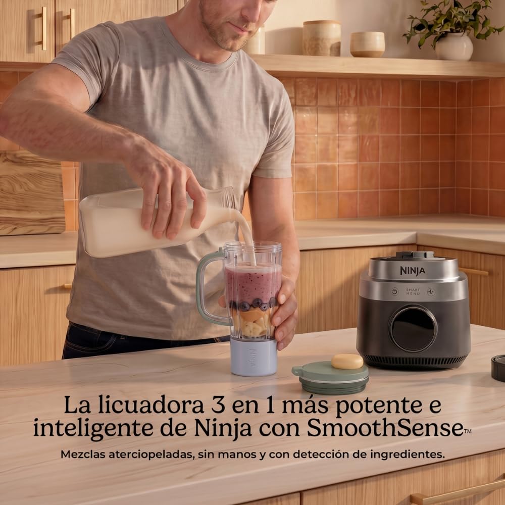 Ninja CrushBOSS Licuadora y Procesador 3 en 1 1850W y 2.1L LB401LAABK | Licuadora 2.1L + Procesador de Alimentos + Vaso Personal | 1850W Tritura Hielo SmoothSense Detecta y Ajusta | Vaso 780ml