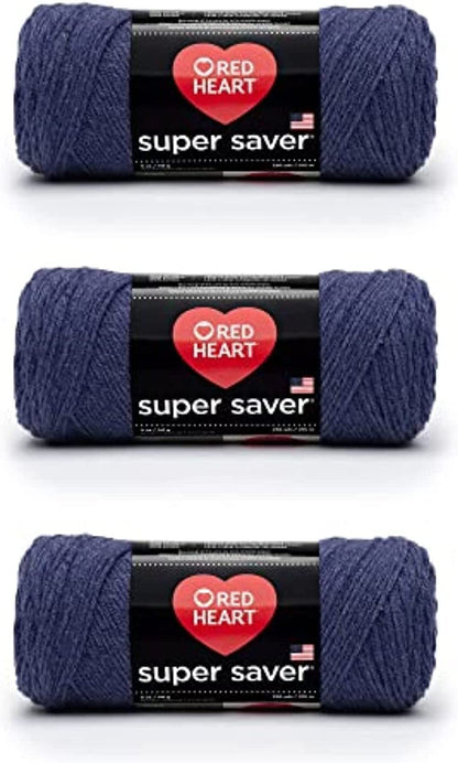 Red Heart Super Saver Estambre Acrílico, Varios Colores - Mezclilla - Paquete de 3