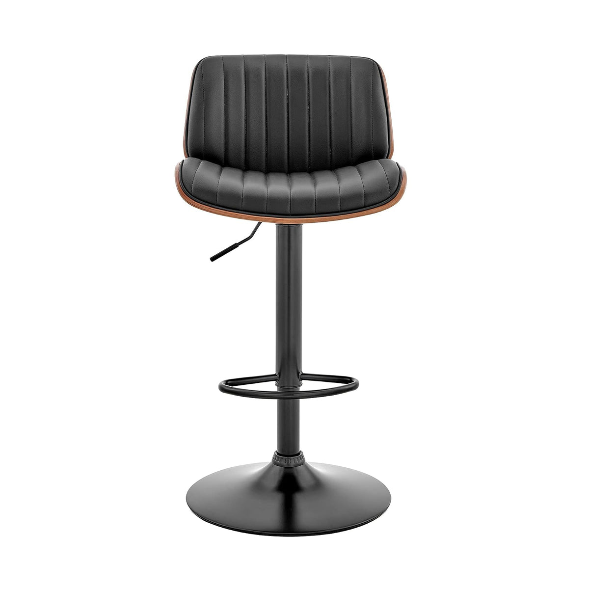 Armen Living Brock - Taburete de Bar Ajustable de Piel sintética y Madera de Nogal con Base Negra