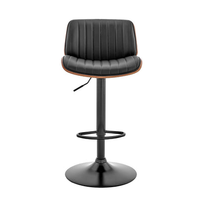 Armen Living Brock - Taburete de Bar Ajustable de Piel sintética y Madera de Nogal con Base Negra