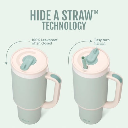 Ello Oasis - Vaso de 24 onzas con mango y popote retráctil, taza de acero inoxidable aislada reutilizable 100% a prueba de fugas, regalos para adolescentes, mujeres y hombres, mantiene el frío durante