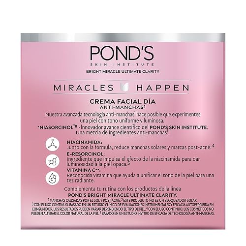 POND'S Crema Facial Antimanchas* Día Bright Miracle Ultimate Clarity con Niasorcinol y FPS 30**, uso de día para una piel luminosa y tono uniforme 50 g