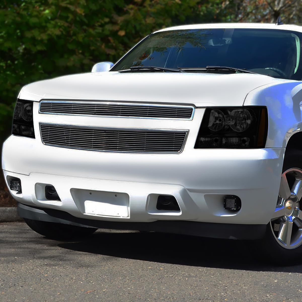 DNA Motoring Par de Faros Delanteros Halogen, Negro/Humo/Ámbar, HL-OH-CSA07-BK-SM-AM [compatible con Chevy Tahoe/Suburban/Avalanche 2007-2013]