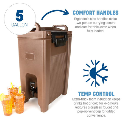 Carlisle XT500001 Cateraide Insulated Beverage Server/Dispenser, 5 Gallon, Brown
