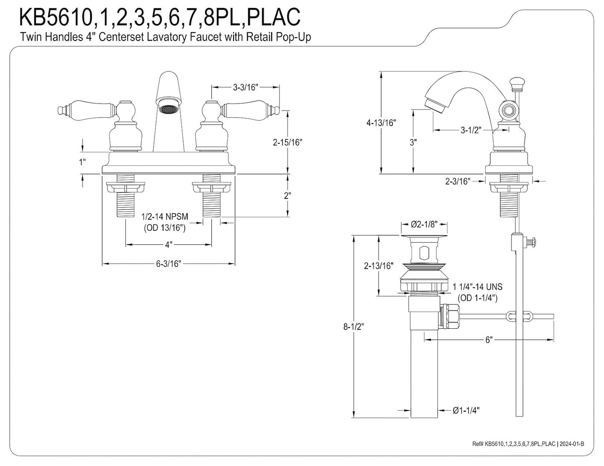 Kingston Brass KB5611PL Restoration - llave de lavabo de 4 pulgadas, cromo pulido