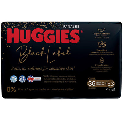 Huggies Black Label Pañales Desechables Premium, Etapa 3 Unisex, Bolsa con 36 piezas, Ideal para bebés de 7 a 10 kg