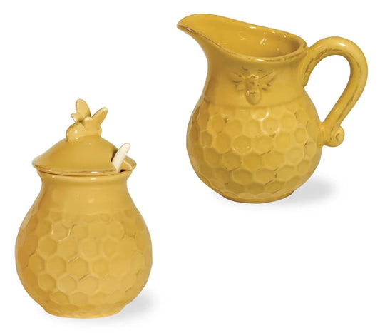Boston International JC16113 Embossed Ceramic Cream and Sugar Set, 2-Piece, Honeycomb