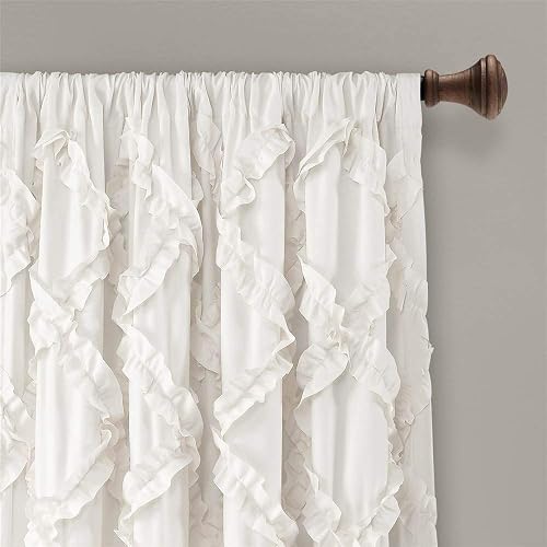 Lush Decor - Juego de Cortinas con Volantes de Diamantes con Textura para Ventana de Estar, Comedor, recámara (par), 95 x 54 Pulgadas, Color Blanco