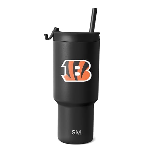 Simple Modern - Termo de 30 onzas con licencia oficial de la NFL, con tapa abatible y popote, vaso aislado de acero inoxidable, regalos para hombres y mujeres, colección Trek, Cincinnati Bengals