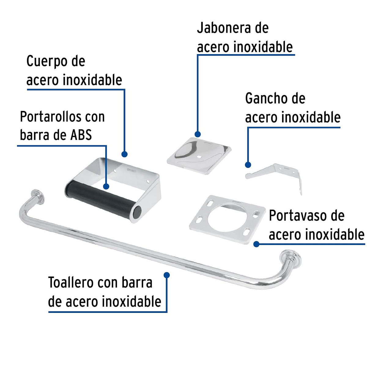 Foset Basic A-800, Juego de 5 accesorios para baño