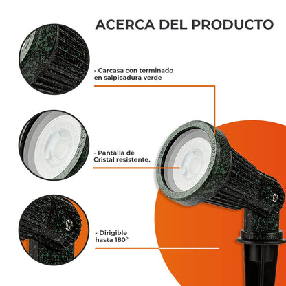 Tecnolite Lámpara con Estaca Jardín, Potencia Máx. 50 W, 1 Base GU10, IP44, IK06, No incluye foco