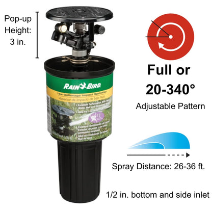 Rain Bird LG-3 - Aspersor de césped de bajo galonaje, Ajustable de 20° a 360°, Distancia de pulverización de 26 pies a 41 pies