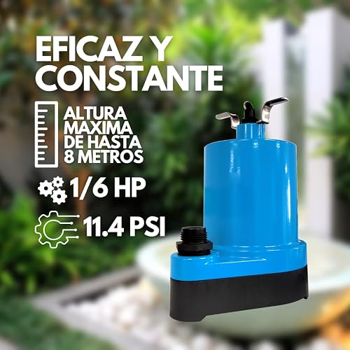 Igoto BF195 Bomba Sumergible para Fuentes de Agua 1/6 HP 124W Bomba para Estanque y Cascada IP68 Caudal Máx 76 L/min Altura Máx 6 m Motor 127V