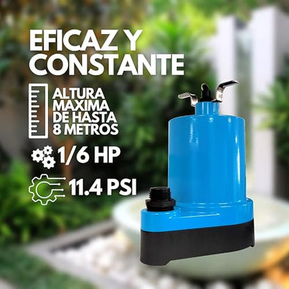 Igoto BF195 Bomba Sumergible para Fuentes de Agua 1/6 HP 124W Bomba para Estanque y Cascada IP68 Caudal Máx 76 L/min Altura Máx 6 m Motor 127V