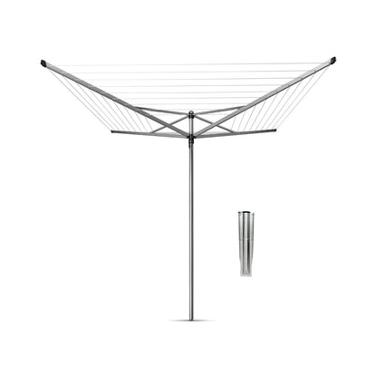 BRABANTIA | Tendedero Giratorio para Exterior Topspinner | Plateado | 5,000 cm de Secado | Incluye Anclaje al Suelo