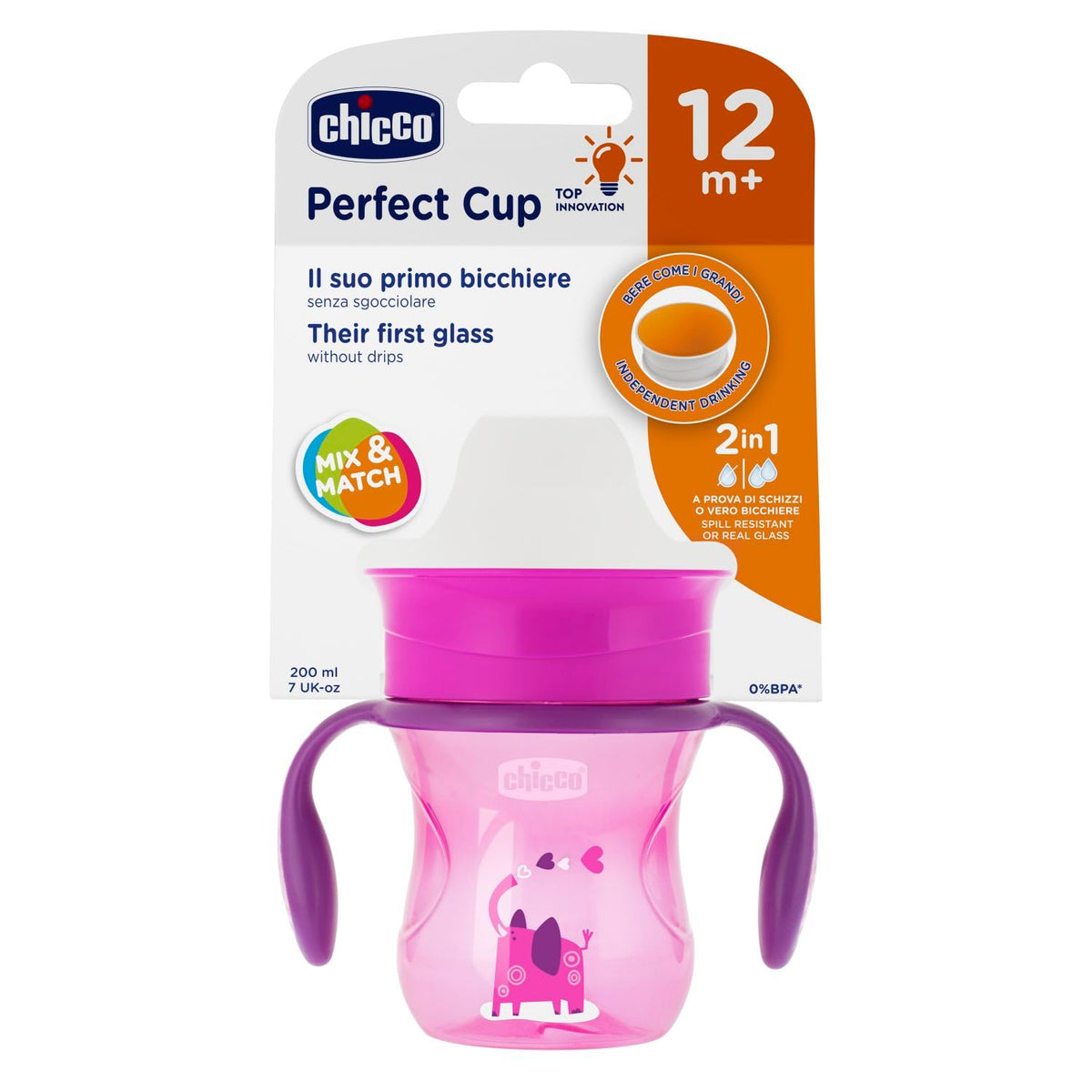 CHICCO, Vaso Entrenador Perfect Cup 360, 12m+, Color Rosa