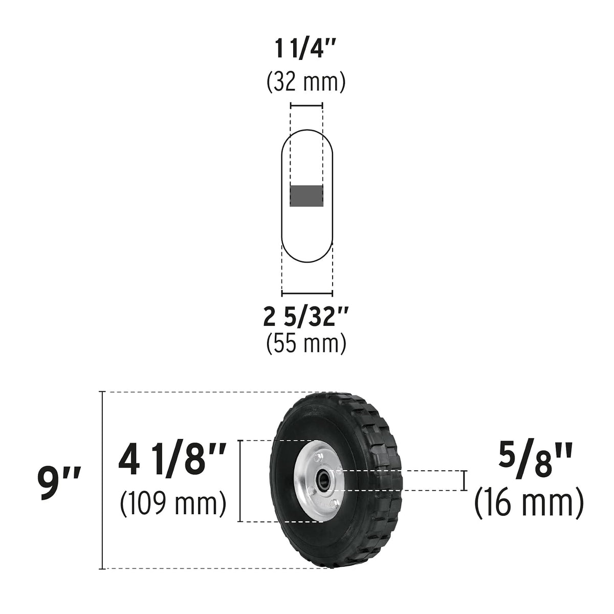 Pretul RD-92, Rueda de hule sólido 9" para diablo, doble balero, 1 pieza