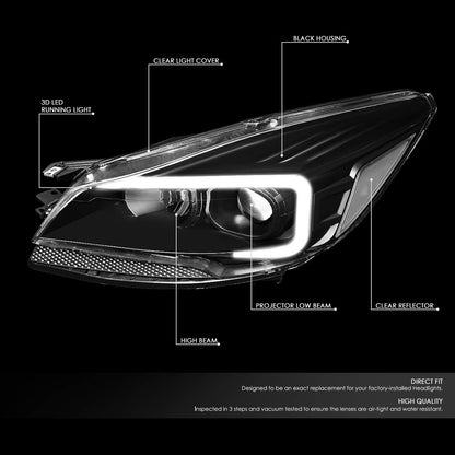 DNA Motoring HL-3D-FESC13-BK-CL1 Faros Delanteros Proyector con Barra LED DRL para Ford Escape 2013-2016, Negro