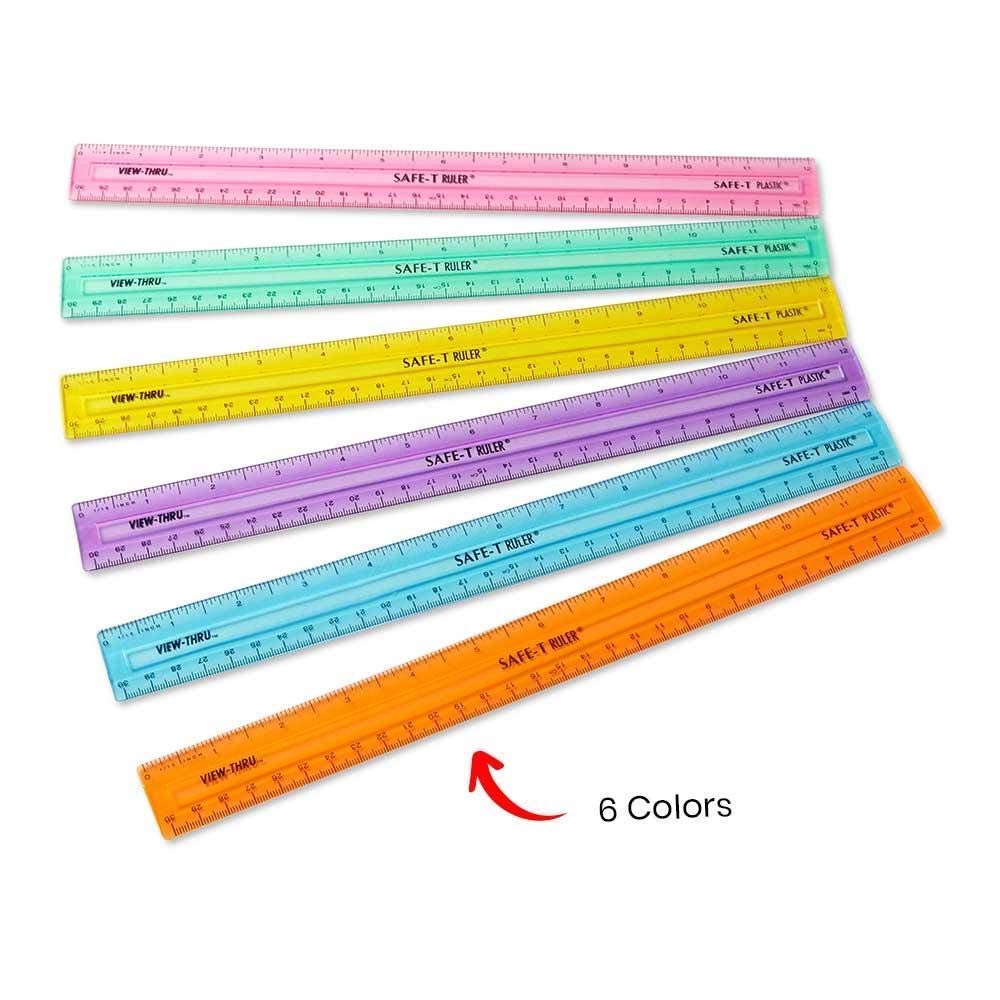 hand2mind Reglas de plástico Safe-T multicolor, transparente, semiflexible de 30, reglas de plástico arcoíris, regla de seguridad para medir (paquete de 24)