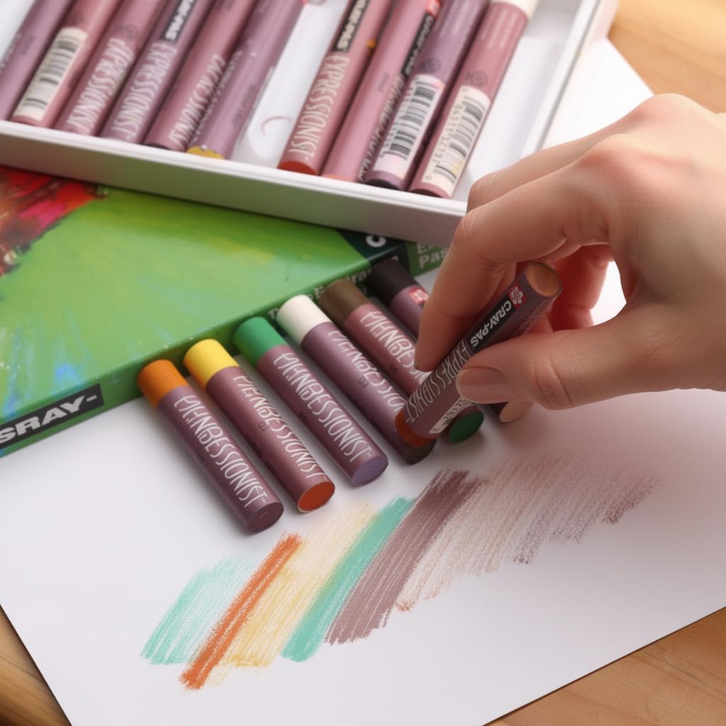 SAKURA Barras Óleo Pastel Set 12 Colores | Barras Artísticas | Pasteles originales al óleo para artistas, textura cremosa para mezclar, capas y arañazos, no tóxicos, calidad japonesa