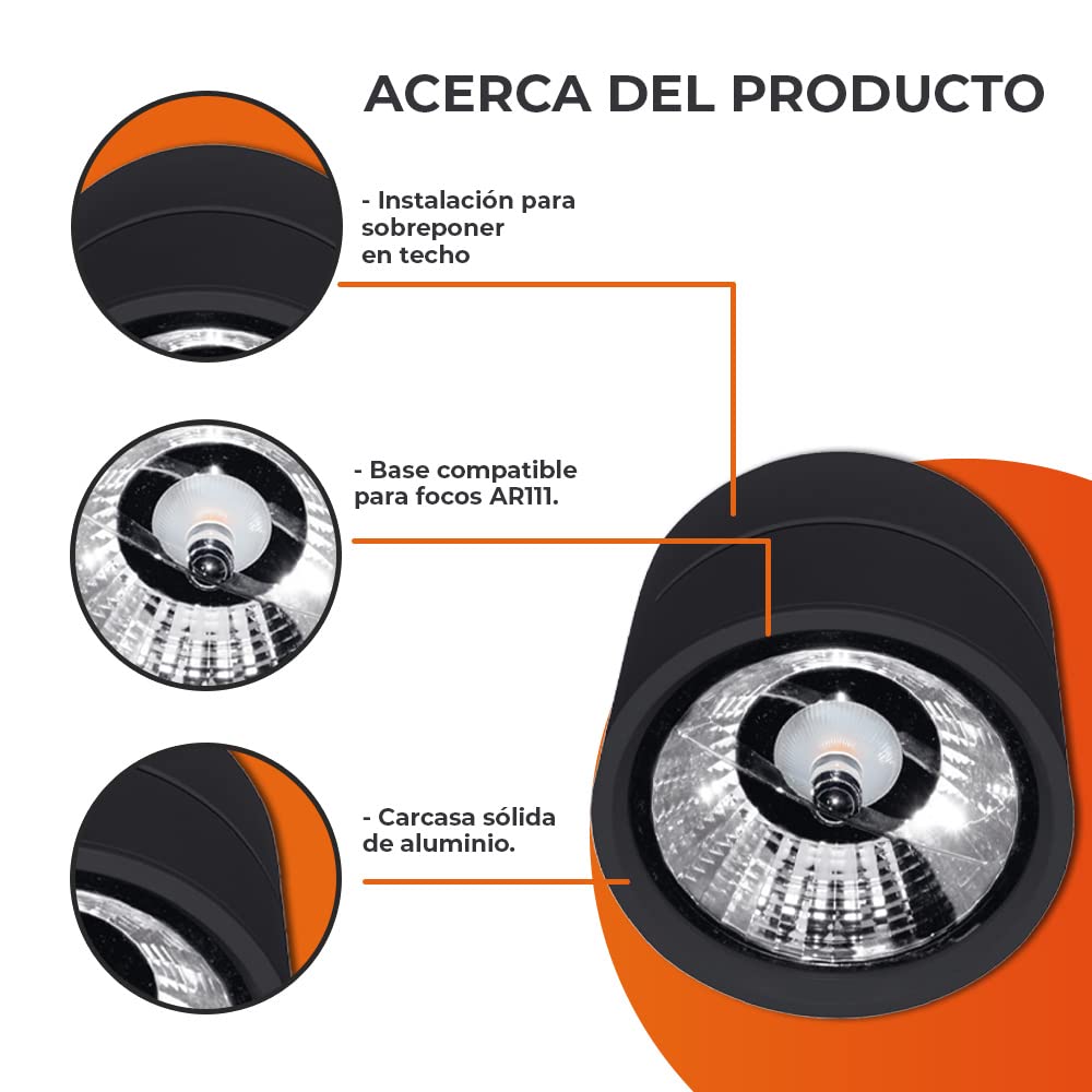 Tecnolite Lámpara Spot de Sobreponer, Potencia Máx. 60 W, Base G53, Foco AR111 no incluido
