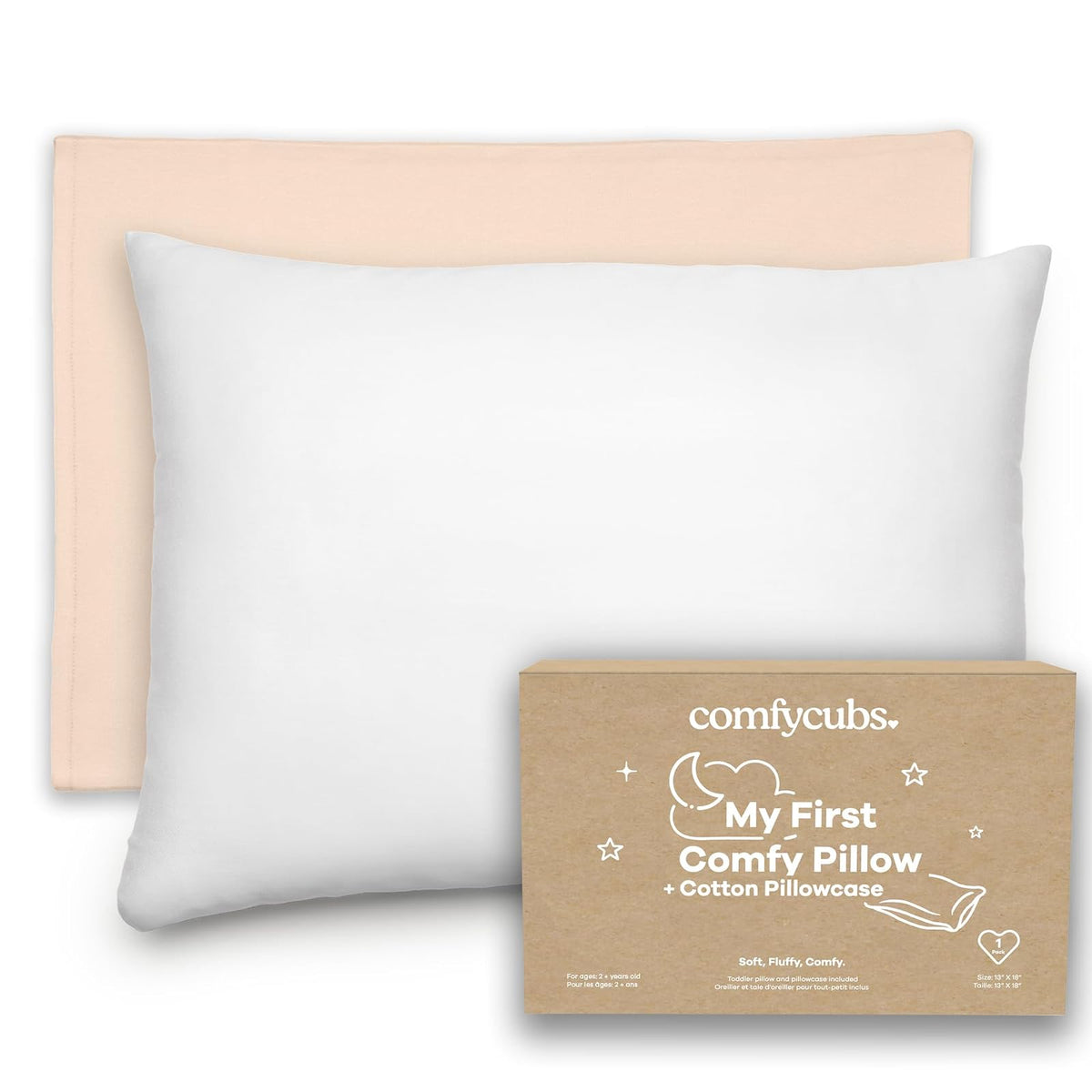 Comfy Cubs Almohada para Niños Pequeños con Funda, 13 x 18 Pulgadas - Cream - Funda de algodón entrelazada - Paquete de 1