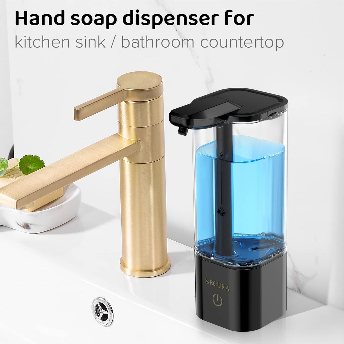 Secura 18.6 oz. Dispensador Automático de Jabón, Dispensador de Jabón Líquido sin Contacto con Temporizador de 25 Segundos, Ajuste de Volumen Controlado por Distancia de 3 Engranajes