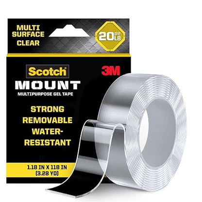 Scotch-Mount - Cinta de gel multiusos, cinta de doble cara para aplicaciones resistentes, cinta de montaje extraíble, cinta nanocinta, cinta de montaje transparente resistente al agua, soporta hasta