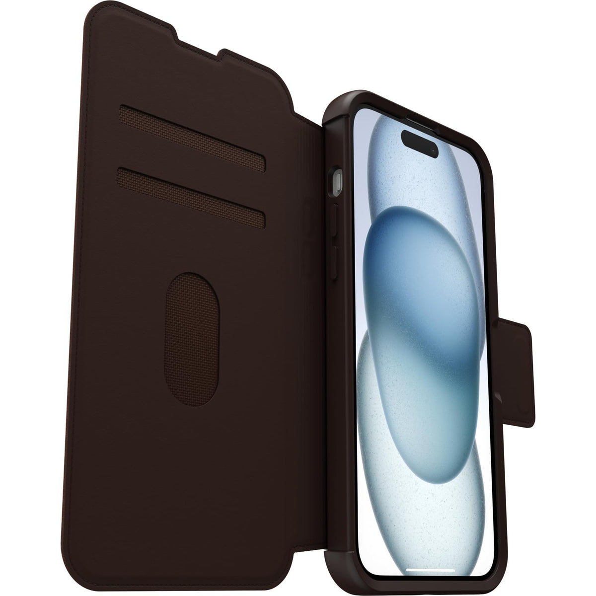 OtterBox - Funda Tipo portafolios para iPhone 15 Plus y iPhone 14 Plus Strada - Espresso (café), Soporte para Tarjetas, se Ajusta a MagSafe, Piel auténtica, Bolsillo y Funda Tipo Folio