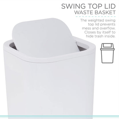 Bath Bliss Papelera acrílica de 8 litros | Tapa superior con peso | Bote de basura pequeño | Contenedor de basura | Diseño contemporáneo | Baño | recámara | Oficina | recámara | Blanco