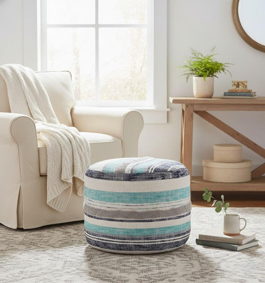 LR Home Coastal Stripe Puf, 45,7 x 35,5 cm, Blanco/Azul