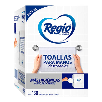Papel Higiénico Just 1; Con Hojas Cuádruples 50% Mas Gruesas, Centro Suave; Marca Regio; 12 Rollos + Toallas Para Manos 1 Paquete 160 Hojas, color, 160 Cuenta, pack of/paquete de