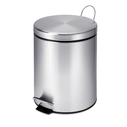 Honey-Can-Do TRS-01449 Basurero Redondo de Acero Inoxidable con Pedal para Apertura de Tapa, 5 litros - Moderno - Acero Inoxidable