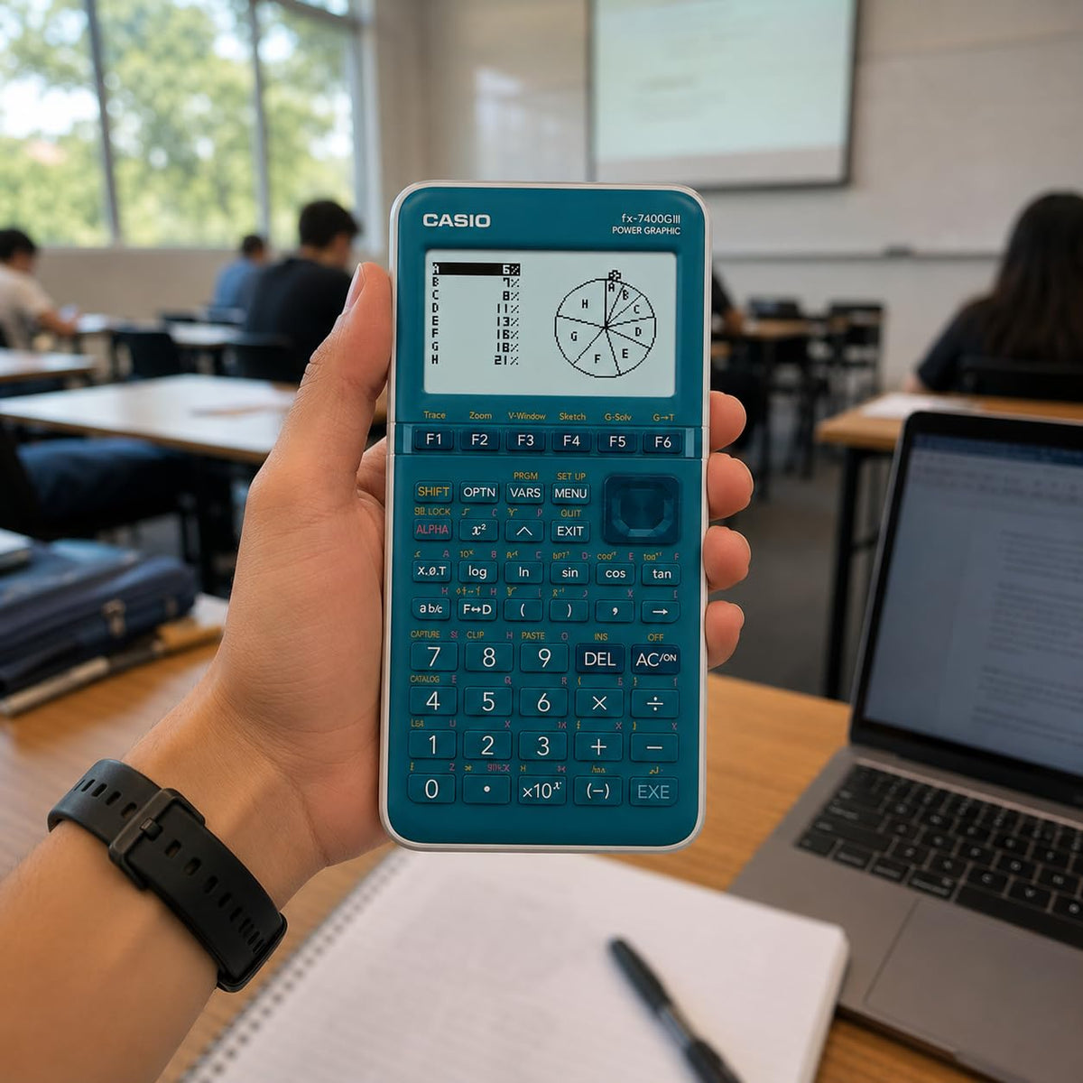 Casio Calculadora Graficadora fx‑7400GIII, Color Verde, +2100 Funciones, Solar y Batería, Nivel Preparatoria