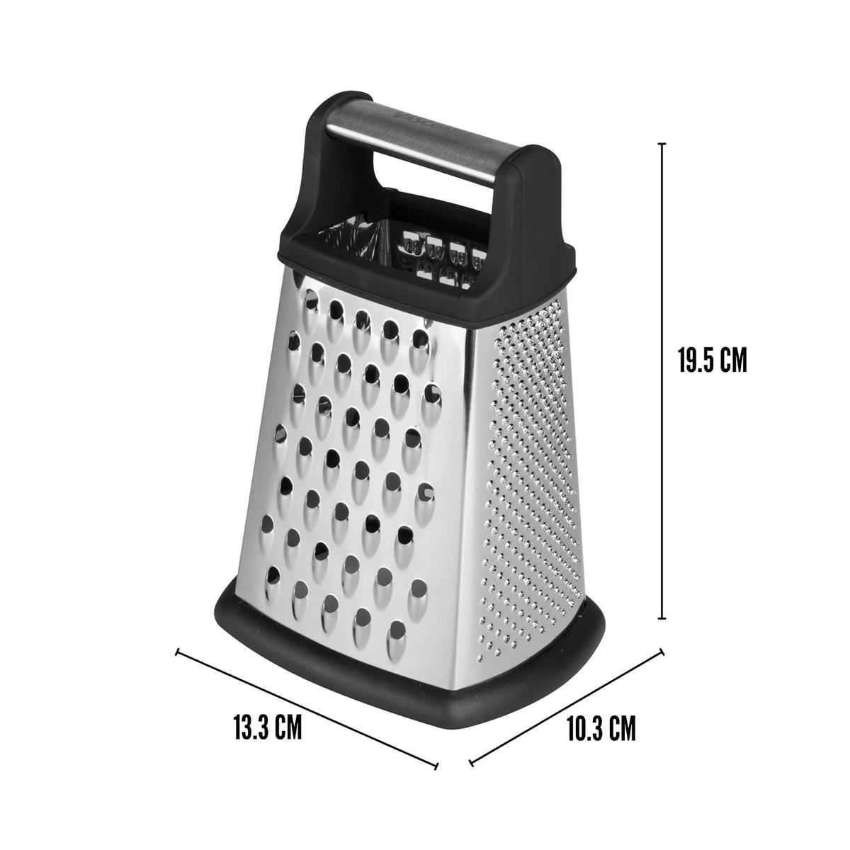 Vasconia | Rallador de 4 Lados Esencial Acero Inoxidable Antideslizante | Base antideslizante, Asa ergonómica, Acero inoxidable, Alta resistencia, Fácil limpieza, Uso diario, Diseño estable