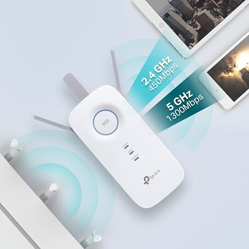 TP-Link RE450 Repetidor WiFi5 AC1750 Extensor Inalámbrico - Doble Banda hasta 1.7Gbps - 1 Puerto Ethernet Gigabit - Cobertura Ampliada con 3 Antenas - App Tether - Configura en Minutos