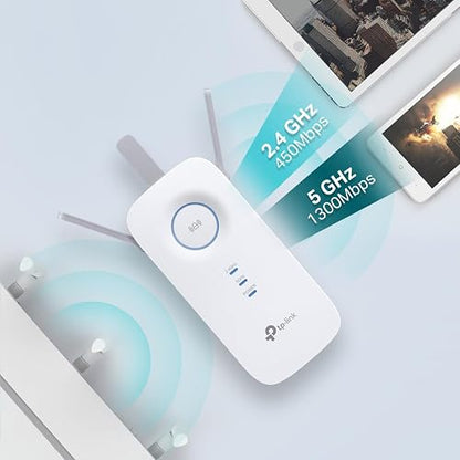 TP-Link RE450 Repetidor WiFi5 AC1750 Extensor Inalámbrico - Doble Banda hasta 1.7Gbps - 1 Puerto Ethernet Gigabit - Cobertura Ampliada con 3 Antenas - App Tether - Configura en Minutos